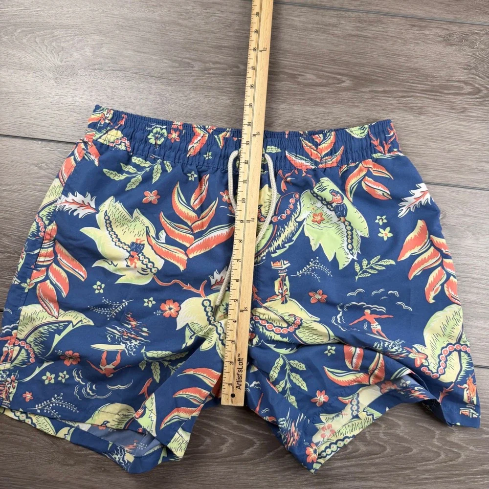 Polo Ralph Lauren Mens Swim Trunks Hawaiian Floral Surfer Blue Large